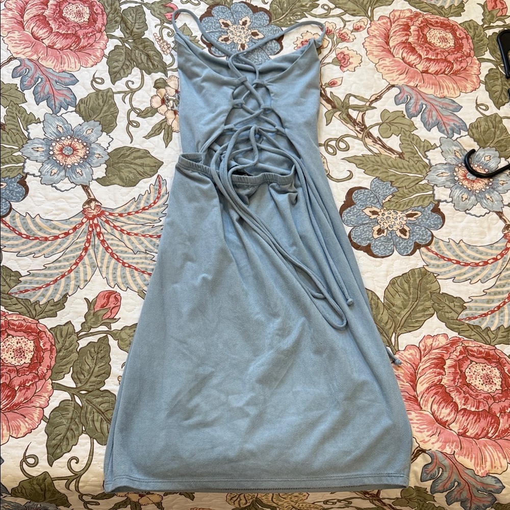 🌹 - 4/$30 Windsor Backless Lace-Up Dress in Blue